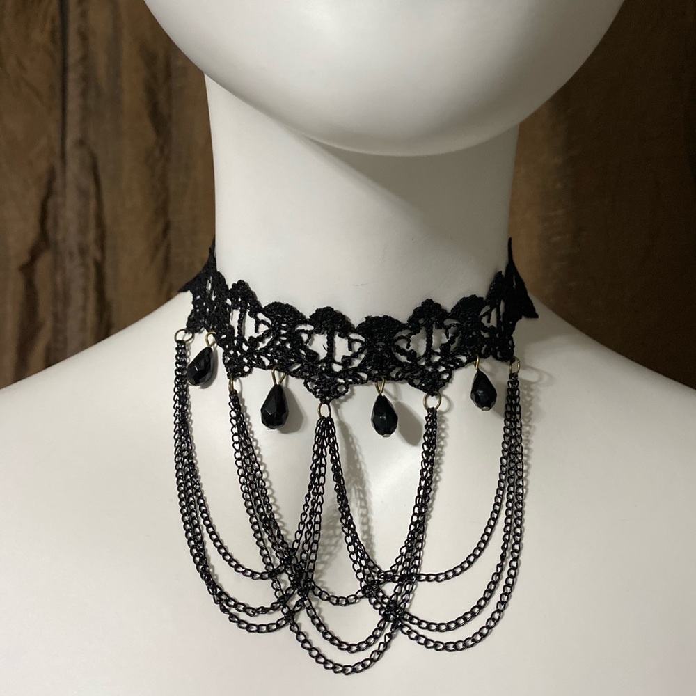 Simplicity Lace Layered Black Goth Choker Necklace